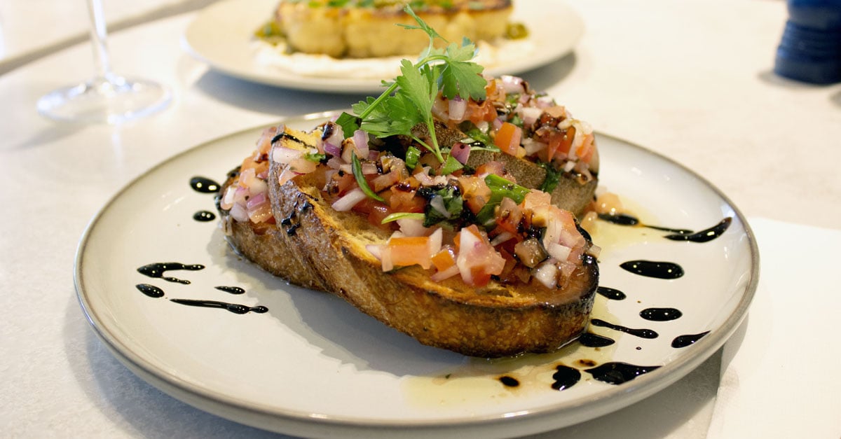 Bruschetta served at cafe on table 